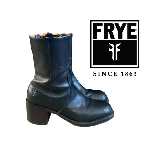 Vtg 90s Frye Campus Moto Short Boots Womens 7.5 Black Biker Zip Short Shortie - Picture 1 of 13